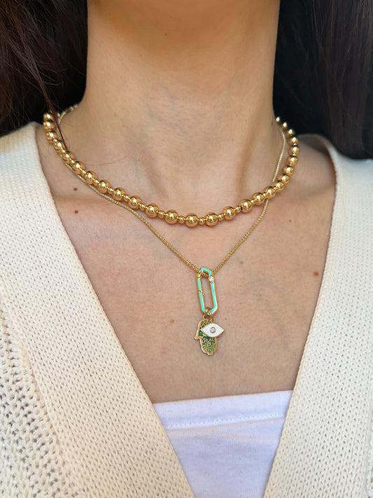 14KT Yellow Gold Turquoise Enamel + Bezel Diamond Push In Charm Clasp Connector