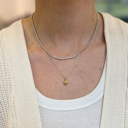 14KT Yellow Gold Tapered Puff Teardrop Pendant Chain Necklace