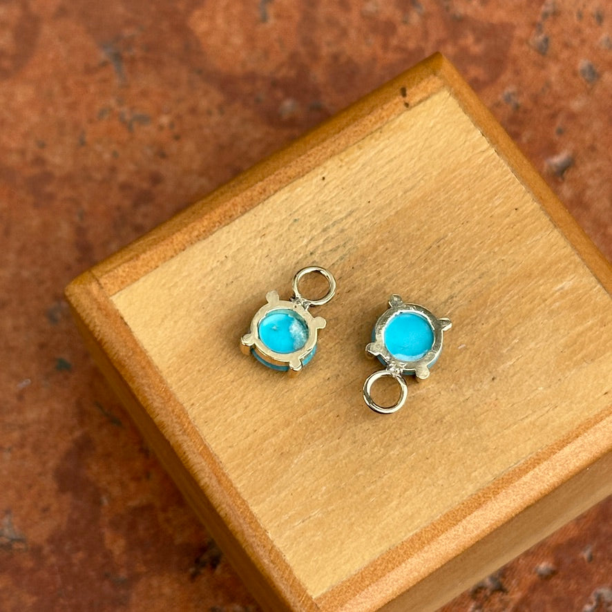 14KT Yellow Gold Cabochon Round Turquoise Earring Charms - LSJ