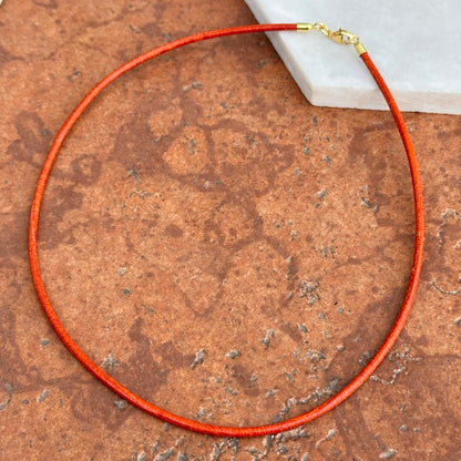 14KT Yellow Gold 2mm Orange Leather Cord Necklace - LSJ