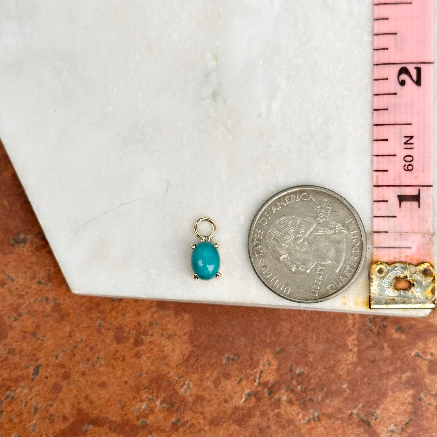 14KT Yellow Gold Cabochon Oval Turquoise Earring Charms - LSJ