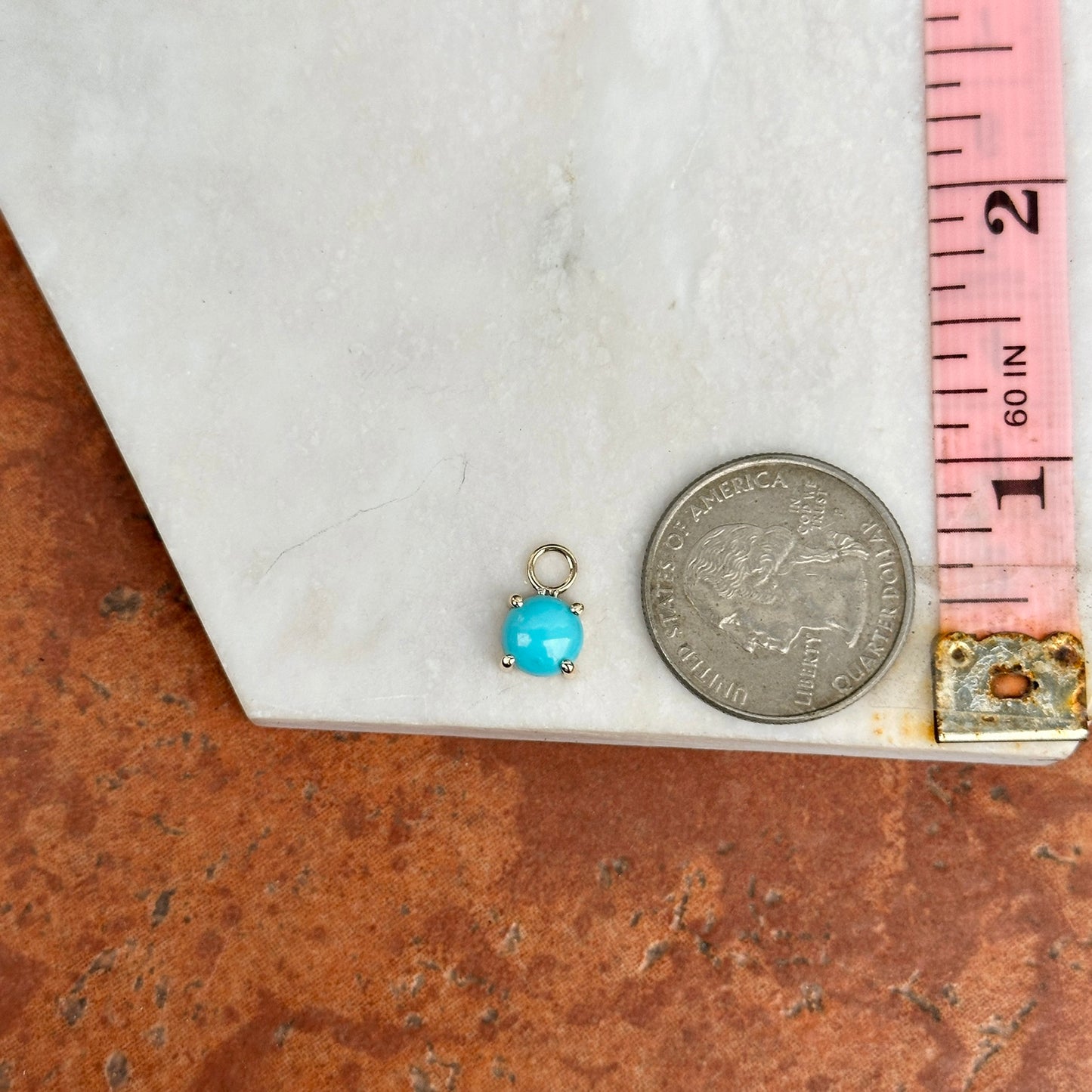 14KT Yellow Gold Cabochon Round Turquoise Earring Charms - LSJ
