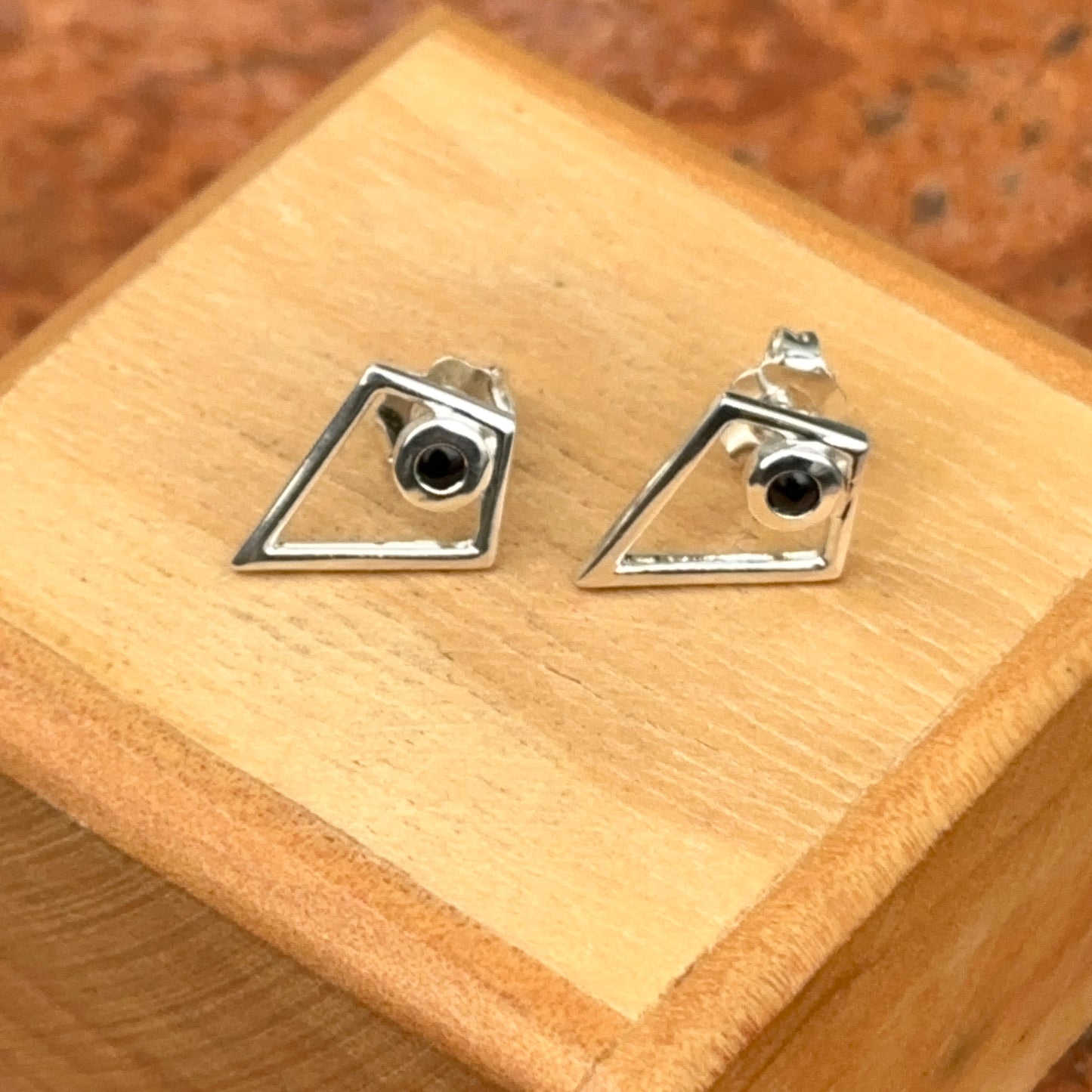 Sterling Silver Onyx Geometric Pyramid Stud Earrings