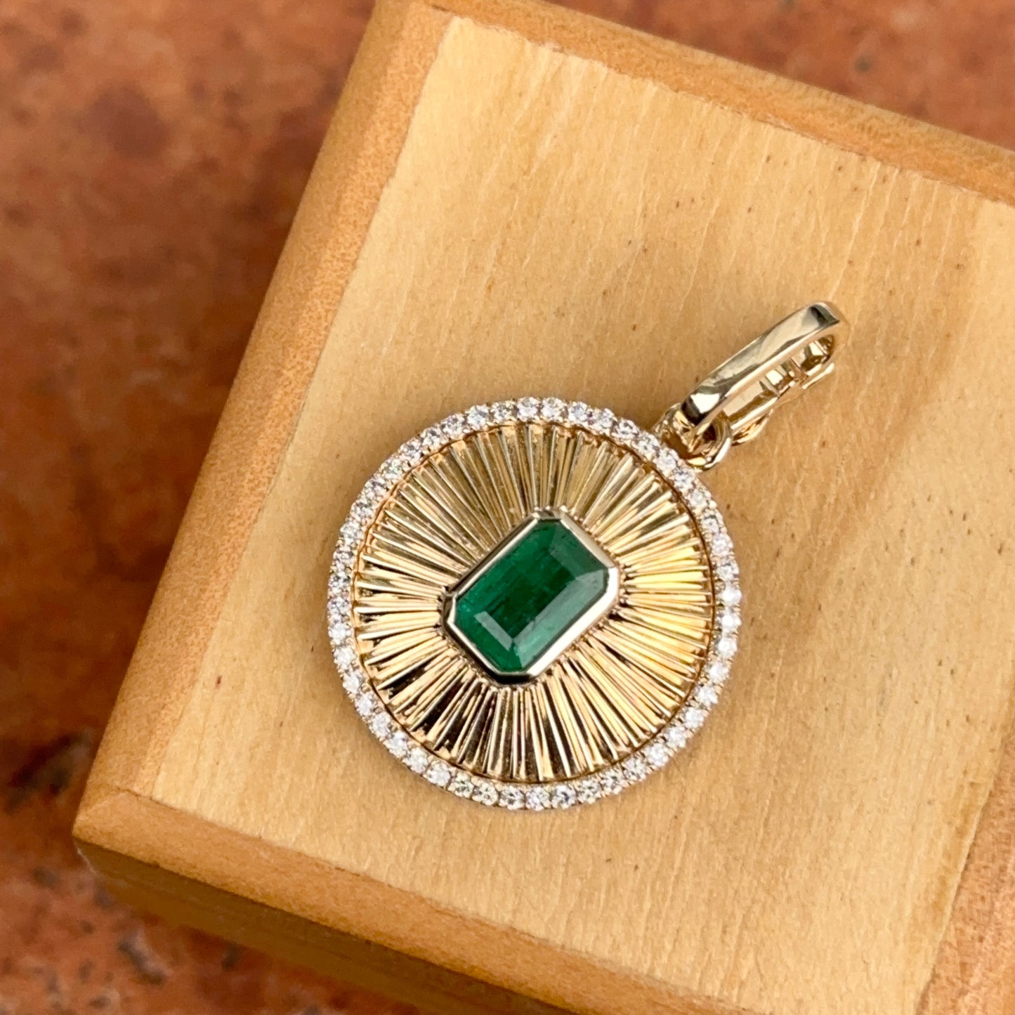 14KT Yellow Gold Emerald-Cut + Diamond Disc Pendant