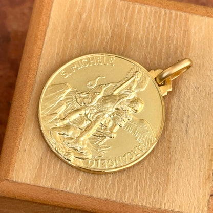 14KT Yellow Gold Matte St Michael Round Medal Pendant 25mm