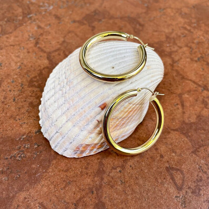 10KT Yellow Gold Hollow Tube Hoop Earrings 28mm