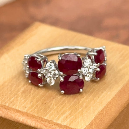 Estate Platinum Oval Ruby + Diamond Band Ring