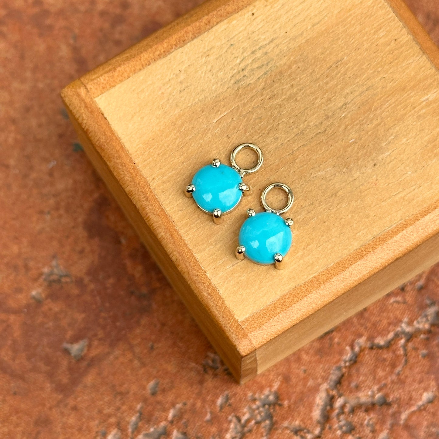 14KT Yellow Gold Cabochon Round Turquoise Earring Charms - LSJ
