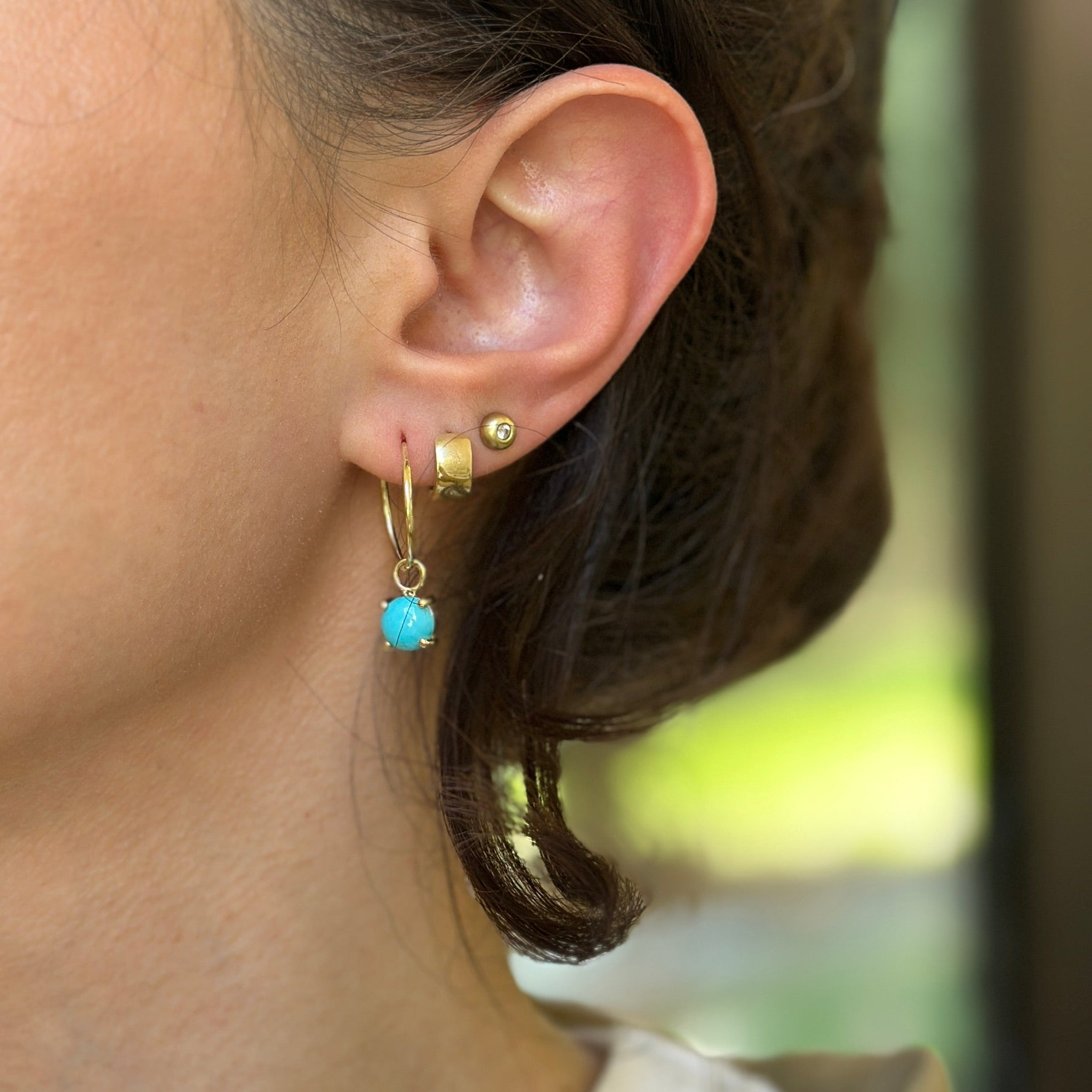 14KT Yellow Gold Cabochon Round Turquoise Earring Charms - LSJ