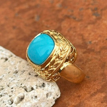 14KT Yellow Gold Sleeping Beauty Turquoise Cabochon Byzantine Ring - LSJ