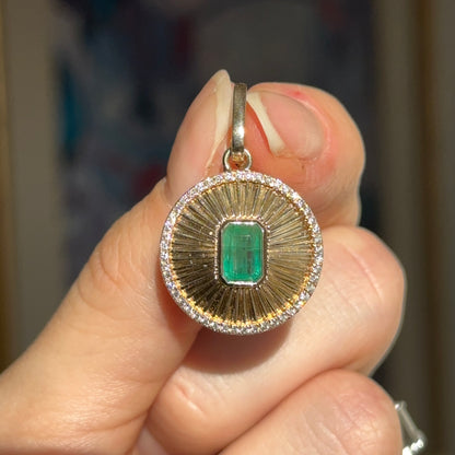 14KT Yellow Gold Emerald-Cut + Diamond Disc Pendant