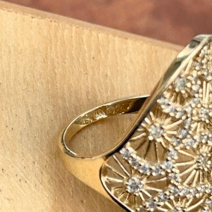 Estate 14KT Yellow Gold Wide Filigree Diamond Ring