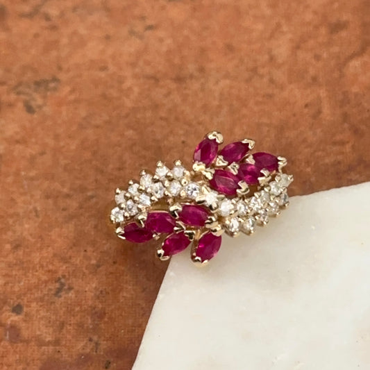 Estate 14KT Yellow Gold Marquise Ruby + Diamond Ring