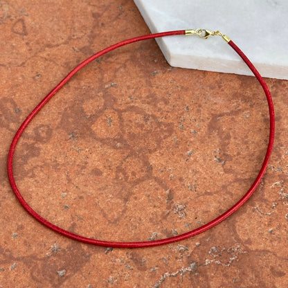 14KT Yellow Gold 2mm Red Leather Cord Necklace - LSJ