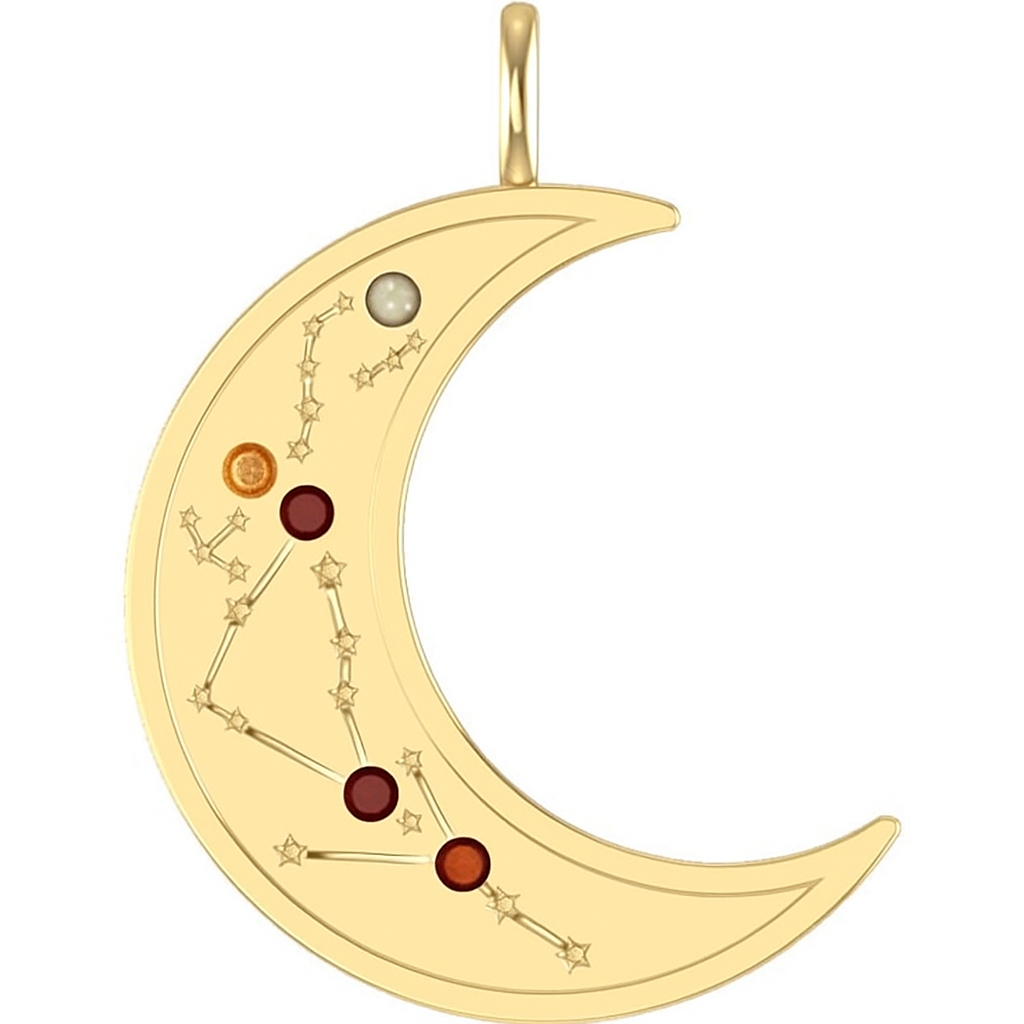 Custom 10KT Yellow Gold Gemstone Moon Pendant