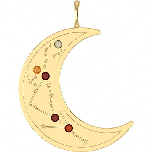 Custom 10KT Yellow Gold Gemstone Moon Pendant
