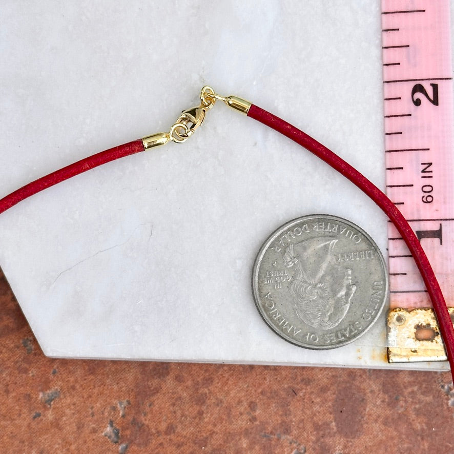 14KT Yellow Gold 2mm Red Leather Cord Necklace - LSJ