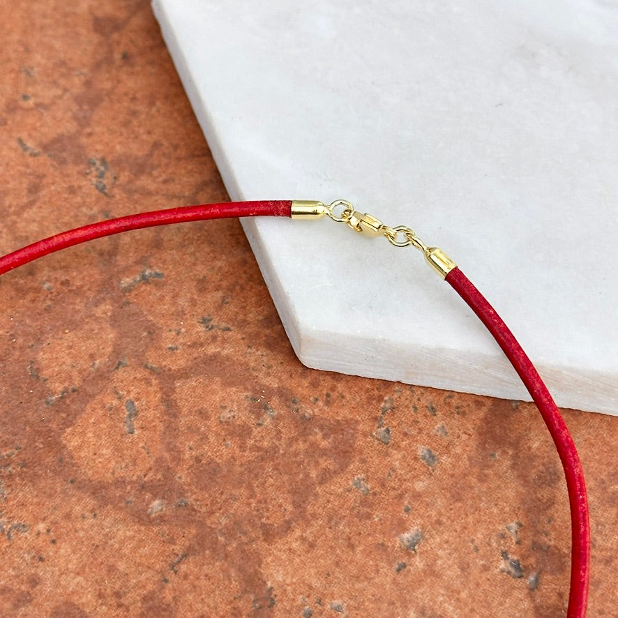 14KT Yellow Gold 2mm Red Leather Cord Necklace - LSJ