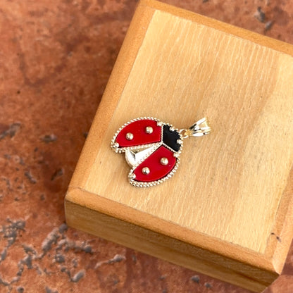 14KT Yellow Gold Red Enamel Ribbed Ladybug Pendant