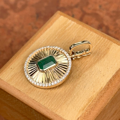 14KT Yellow Gold Emerald-Cut + Diamond Disc Pendant