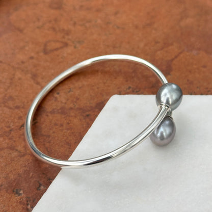 Sterling Silver Gray Freshwater Pearl Bypass Bangle Bracelet