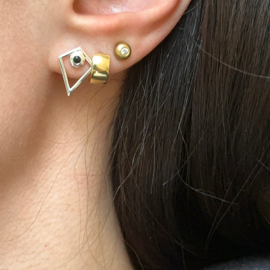 Sterling Silver Onyx Geometric Pyramid Stud Earrings