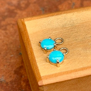 14KT Yellow Gold Cabochon Round Turquoise Earring Charms - LSJ