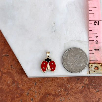 14KT Yellow Gold Red Enamel Ribbed Ladybug Pendant