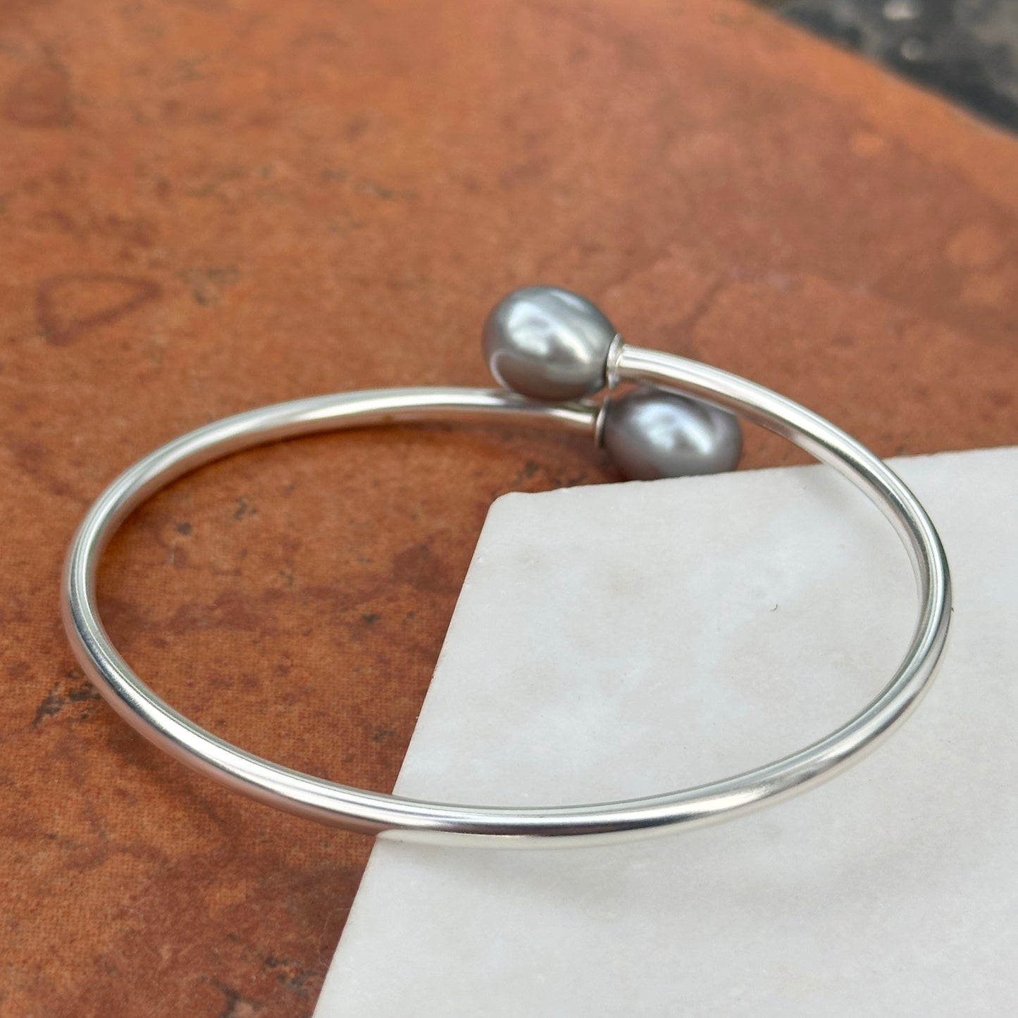 Sterling Silver Gray Freshwater Pearl Bypass Bangle Bracelet