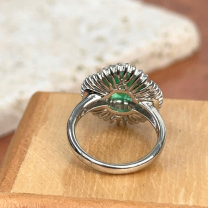 Estate Platinum Emerald-Cut Emerald + Baguette Diamond Ballerina Ring