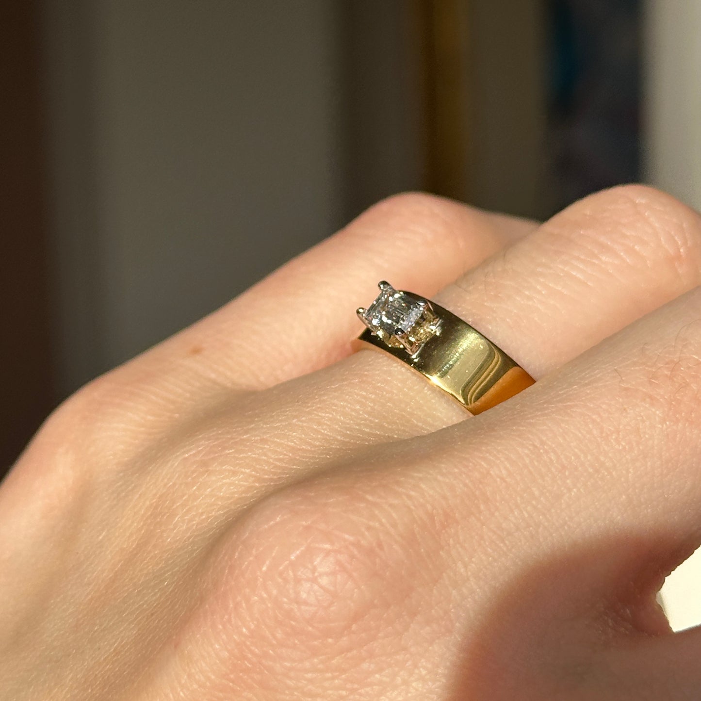 22KT Yellow Gold .42 CT Emerald-Cut Diamond Wide Band Ring