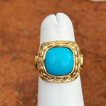 14KT Yellow Gold Sleeping Beauty Turquoise Cabochon Byzantine Ring - LSJ