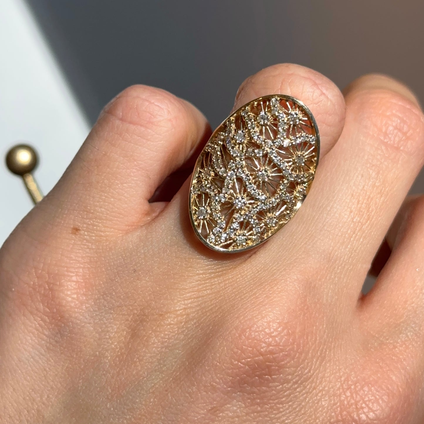 Estate 14KT Yellow Gold Wide Filigree Diamond Ring