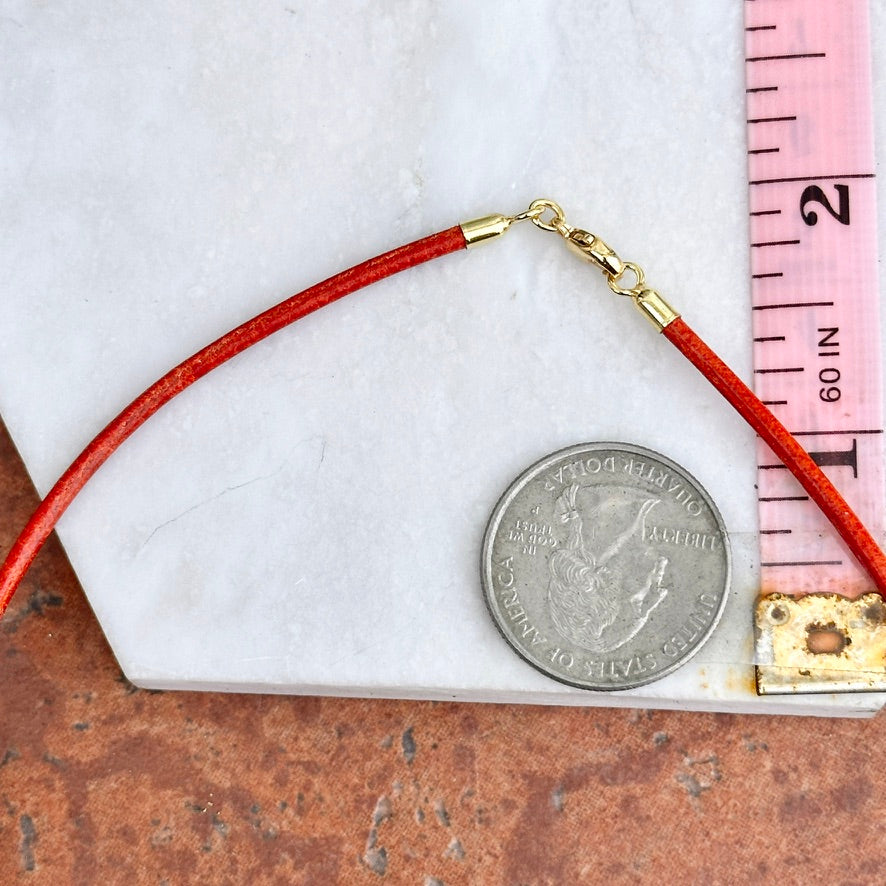 14KT Yellow Gold 2mm Orange Leather Cord Necklace - LSJ
