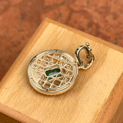 14KT Yellow Gold Emerald-Cut + Diamond Disc Pendant