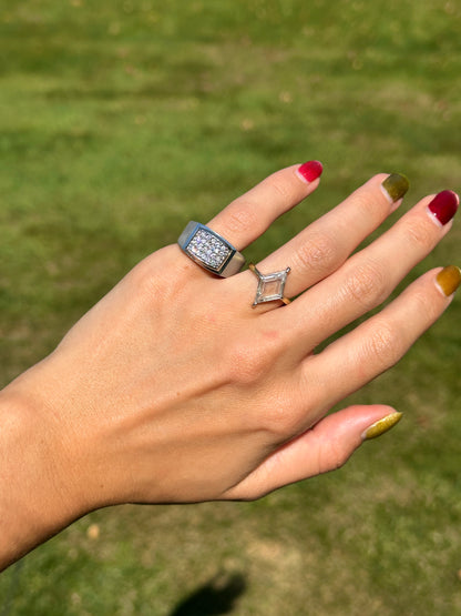 Estate Sterling Silver Diamond Cluster Band Ring Mens 8.75