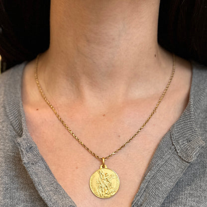 14KT Yellow Gold Matte St Michael Round Medal Pendant 25mm