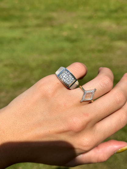 Estate Sterling Silver Diamond Cluster Band Ring Mens 8.75