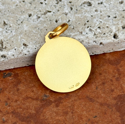 14KT Yellow Gold Matte St Michael Round Medal Pendant 25mm