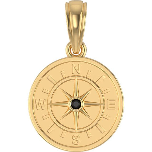 Custom 18K Yellow Gold Black Diamond Compass Pendant