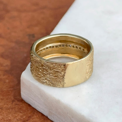 Vintage 14KT Yellow Gold Textured Diamond Cigar Band Ring 6.75