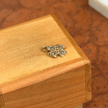 10KT Yellow + White Gold Cut-Out Hearts Design Small Cross Pendant Charm