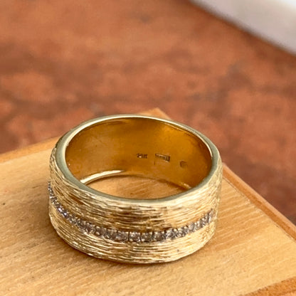 Vintage 14KT Yellow Gold Textured Diamond Cigar Band Ring 6.75