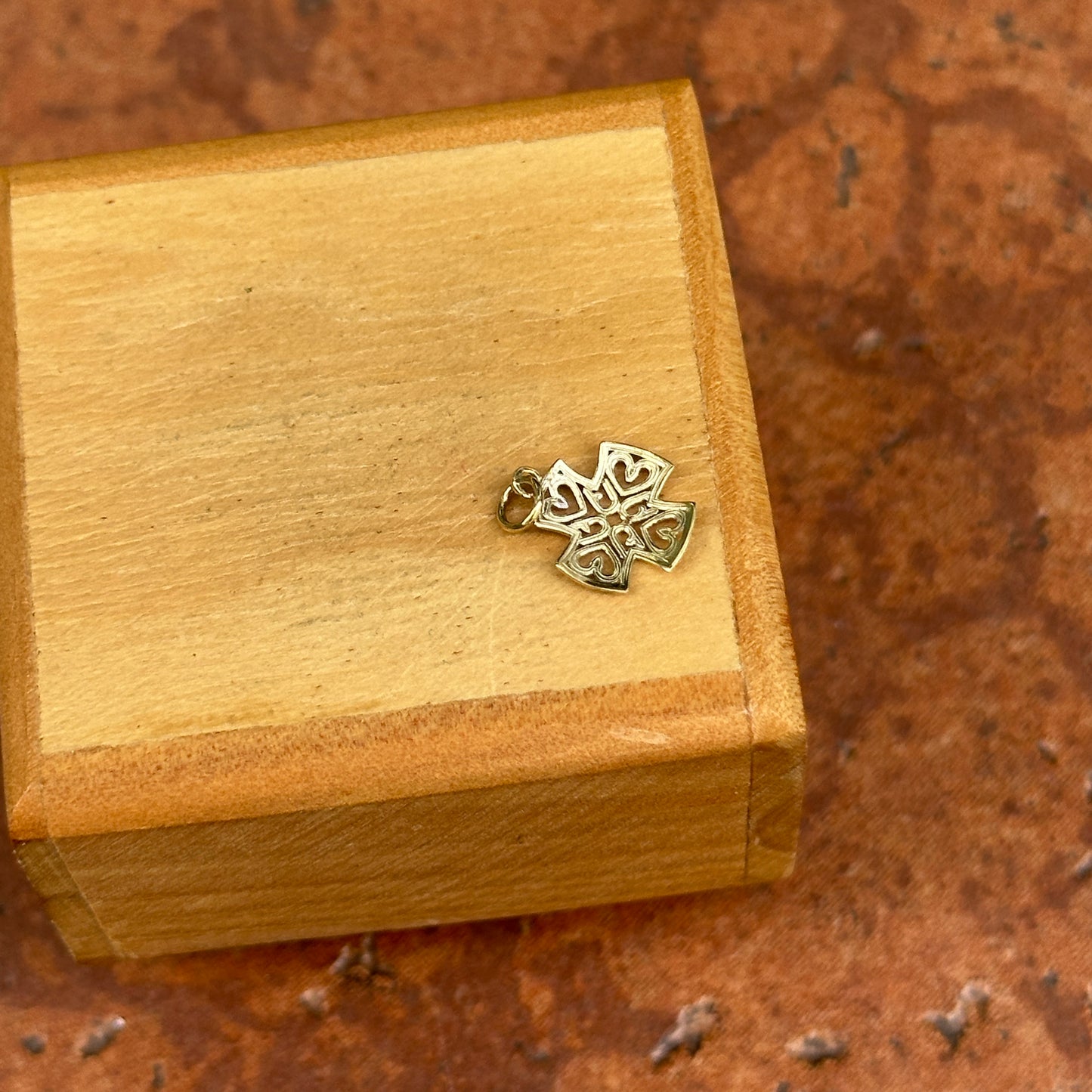 10KT Yellow + White Gold Cut-Out Hearts Design Small Cross Pendant Charm