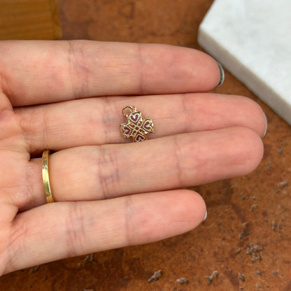 10KT Yellow + White Gold Cut-Out Hearts Design Small Cross Pendant Charm