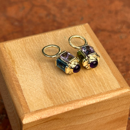 Estate 14KT Yellow Gold Multi-Gemstone Cylinder Earring Charms