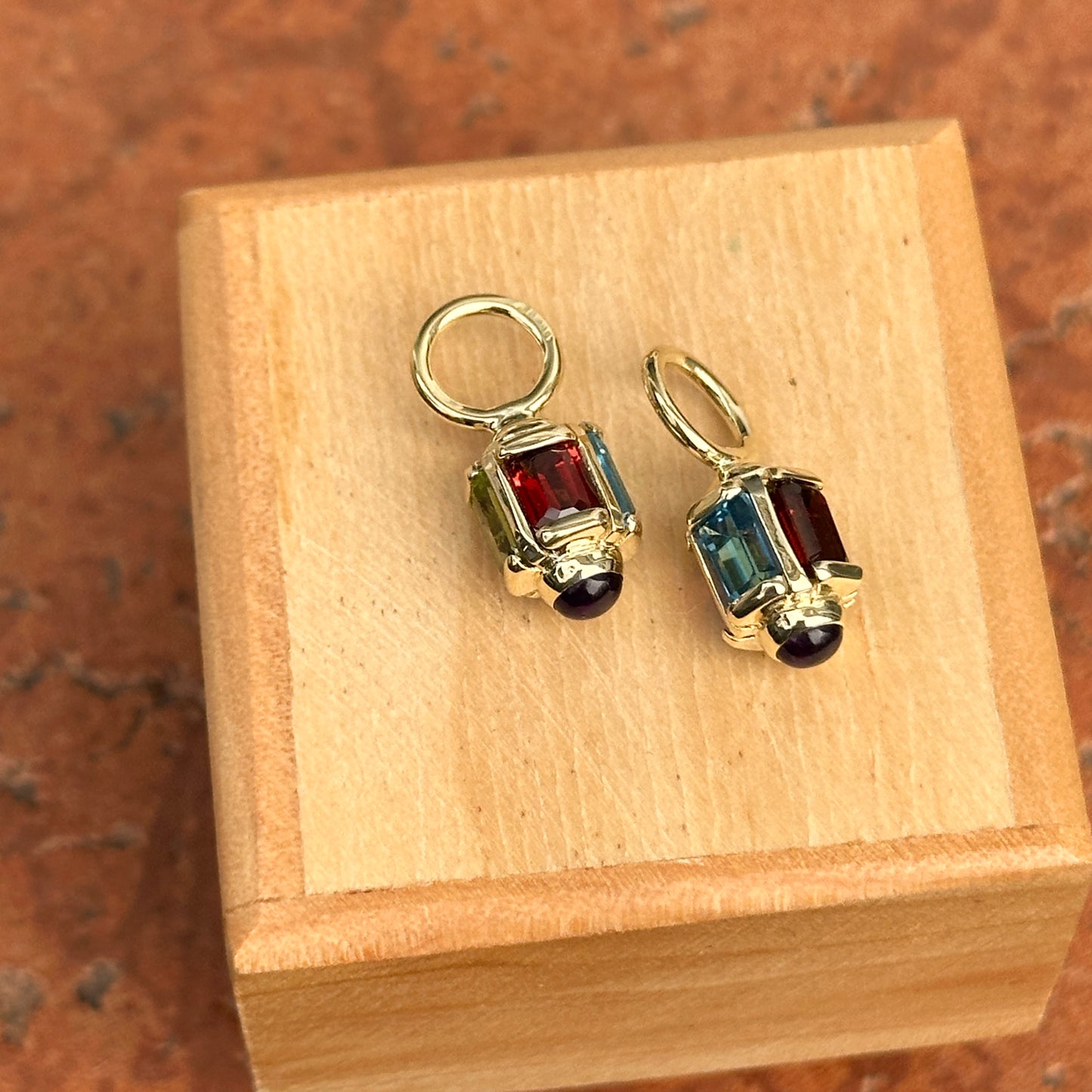 Estate 14KT Yellow Gold Multi-Gemstone Cylinder Earring Charms