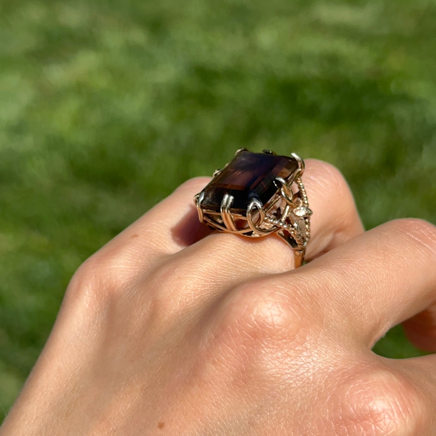 Estate 14KT Yellow Gold Emerald-Cut Smokey Quartz Ring