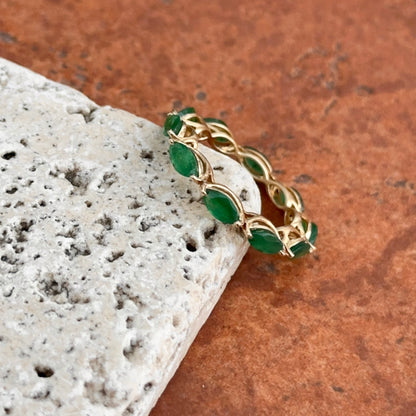 Estate 14KT Yellow Gold Marquise Emerald Eternity Band Ring Accent Ring 6.5
