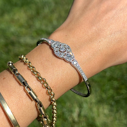 14kT White Gold 2 CT Diamond Filigree Art Deco Bangle Bracelet